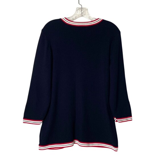 Talbots Womans Sz 1X Navy Textured Cardigan with Red & White Trim Pearl Buttons - Picture 2 of 6